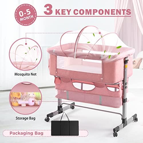 Ihoming Baby Bassinet Bedside Sleeper with Storage Pink