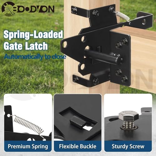 BOODVON Self Locking Gate Latch Heavy Duty Black Steel