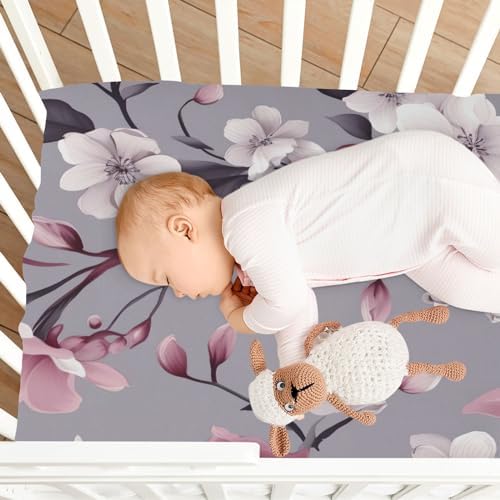 Violet Flower Crib Sheets for Boys Girls Breathable Pack and Play Set