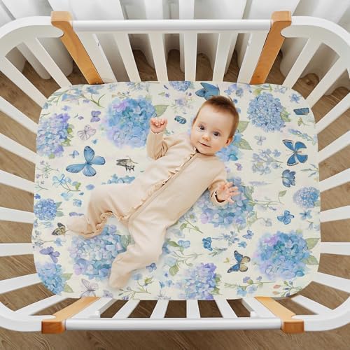 Jihqo Blue Hydrangeas Crib Sheets 52x28 Inch