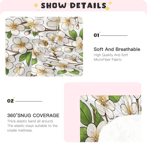Jihqo White Cherry Blossom Crib Sheets Set