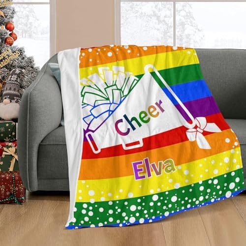 Custom Blanket with Name Text Personalized Cheer Rainbow Dot Swaddling Blanket 30x40inch