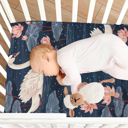 Wassud White Swans Crib Sheets for Boys Girls 27x39 Inch