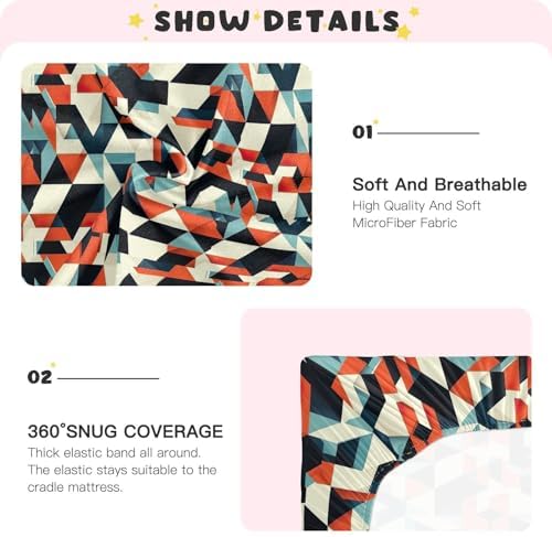 Wassud Geometric Crib Sheets Set for Boys and Girls