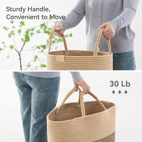 Nunsino 95L Striped Laundry Hamper with Leather Handles