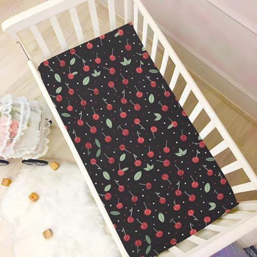 Wassud Red Cherry Crib Sheets Breathable Pack and Play