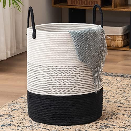 YOUDENOVA Woven Rope Laundry Hamper Tall Dark White 58L