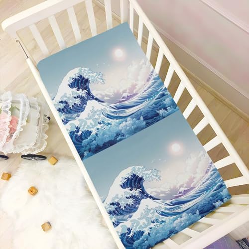 Wassud Blue Wave Crib Sheets 28x52 Inch Pack and Play 1
