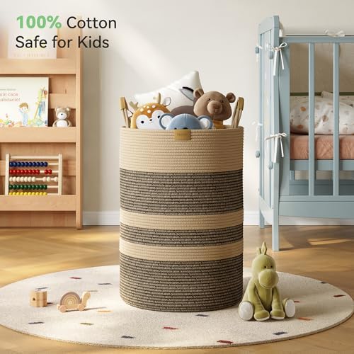 Nunsino 95L Striped Laundry Hamper with Leather Handles