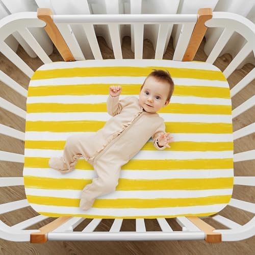 Jihqo Yellow Stripes Crib Sheets Pack N Play Set