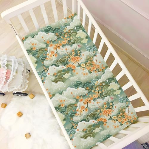 Wassud Light Green Wave Crib Sheets