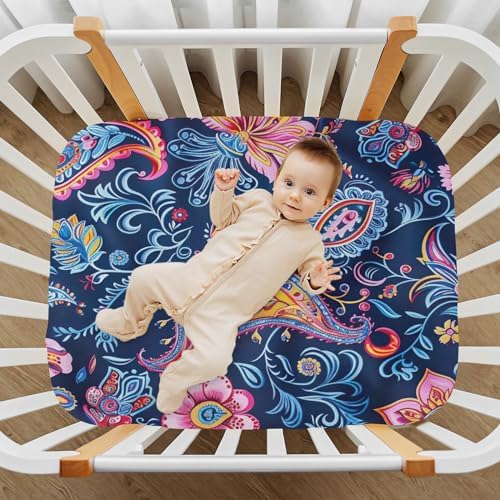 Wassud Blue Floral Crib Sheets Set for Boys Girls