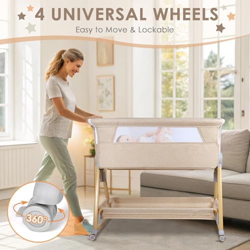 BIERUM Baby Bassinet with Adjustable Height and Storage