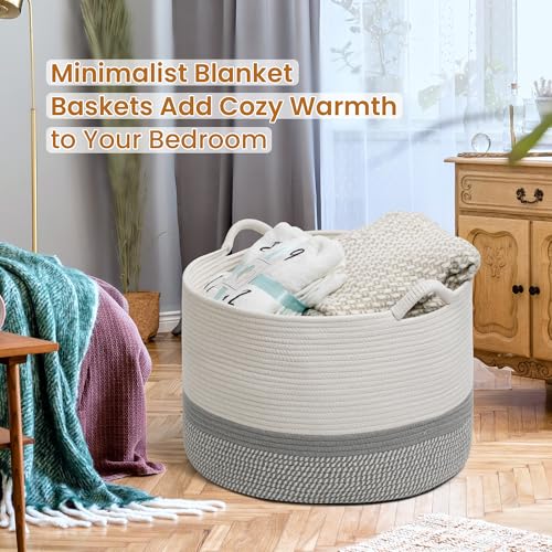 Large Woven Cotton Rope Storage Basket with Handles