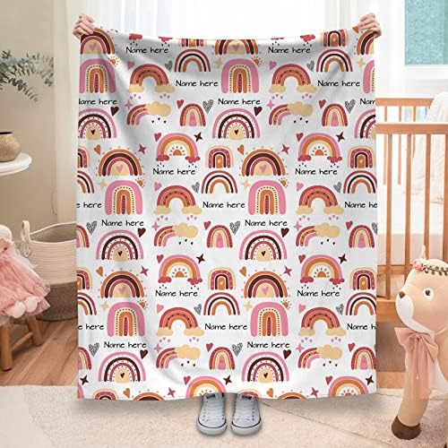 Ussunarts Rainbow Blanket for Girls with Name
