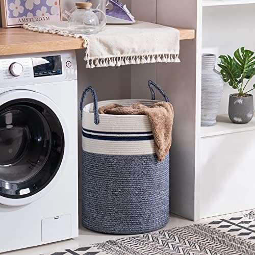 YOUDENOVA Woven Rope Laundry Hamper 58L Blue Tall Basket