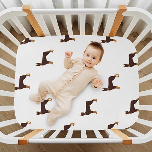 KICPOAY Fitted Crib Sheets Doberman Cartoon Stretchy Playard Sheets for Baby Toddler