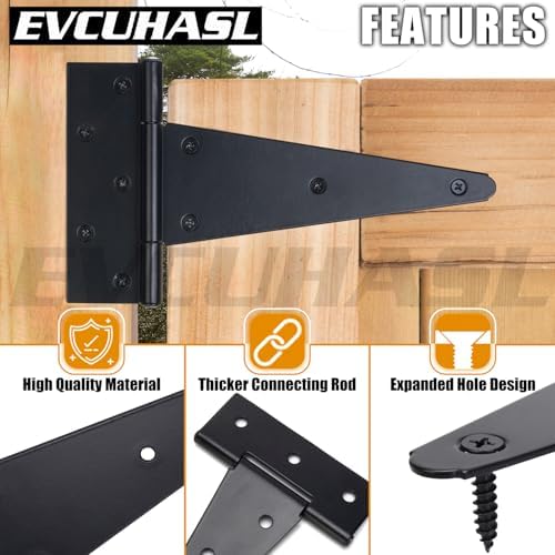 4 Inch T-Strap Gate Hinges 6 Pack Heavy Duty Black Rustproof