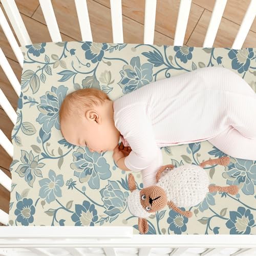 Wassud Light Blue Floral Crib Sheets Set 1