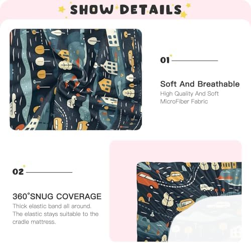 Wassud Dark Navy Pattern Crib Sheets for Boys Girls