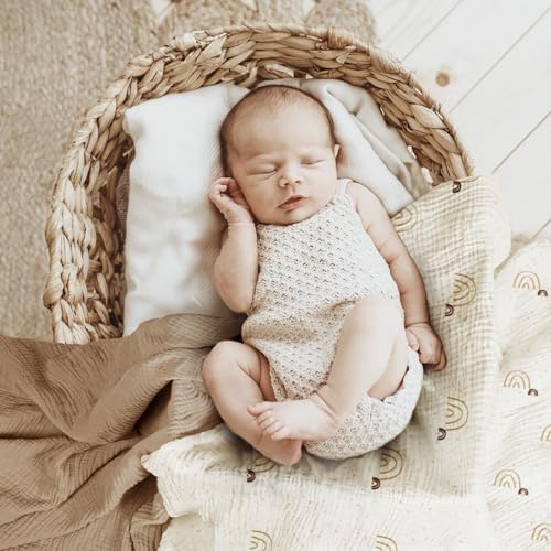 Lulumoon Baby Muslin Swaddle Blankets 3-Pack Rainbow Khaiki