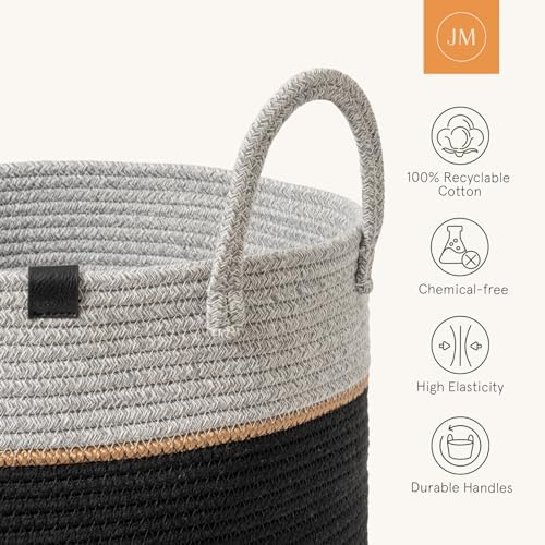 LA JOLIE MUSE Cotton Rope Storage Basket - Ebony Black XL