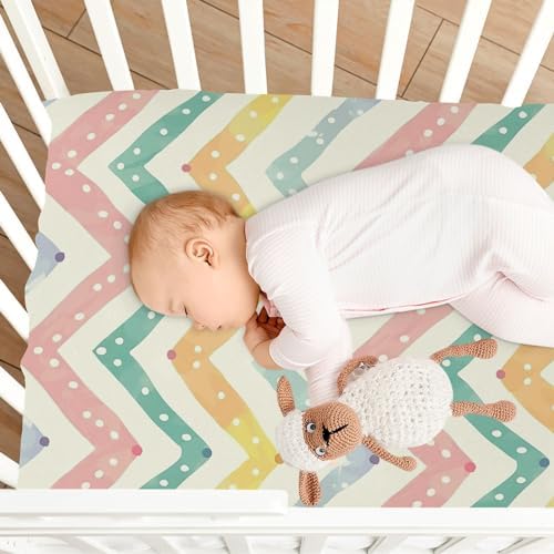 Wassud Rainbow Zigzag Crib Sheets for Boys Girls 27x39 Inches