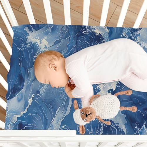 Wassud Blue Waves Crib Sheets for Boys Girls 1