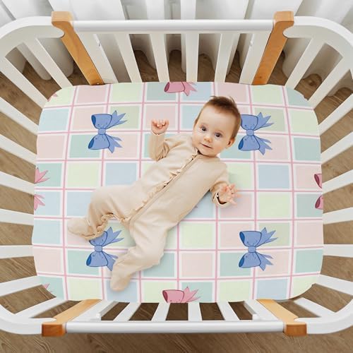 Jihqo Blue Pink Bow Crib Sheets Pack N Play