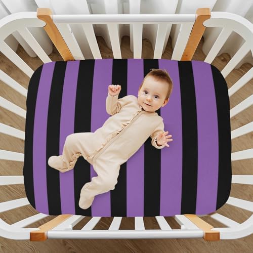 KICPOAY Black Purple Striped Crib Sheets for Baby Toddler