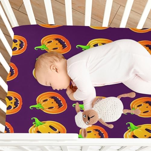 FUGIDOG Halloween Pumpkin Crib Sheets for Boys Girls