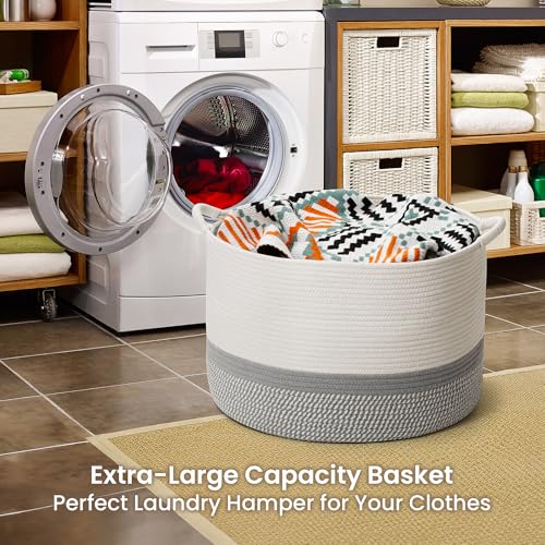 Large Woven Cotton Rope Storage Basket with Handles