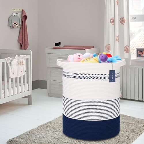 COMSE Extra Large Cotton Rope Woven Basket 157x217 Navy Blue White