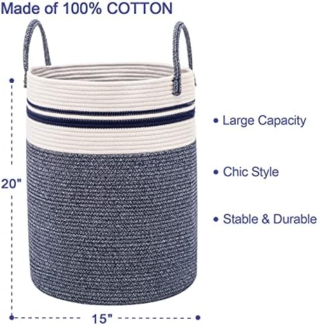 YOUDENOVA Woven Rope Laundry Hamper 58L Blue Tall Basket