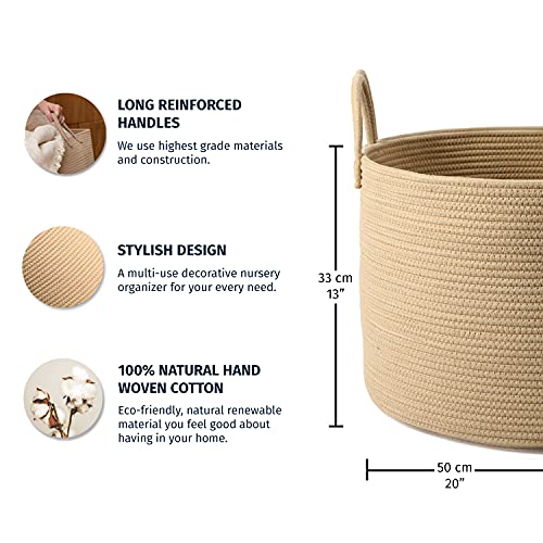 OrganiHaus Woven Cotton Basket for Blankets and Toys - Honey
