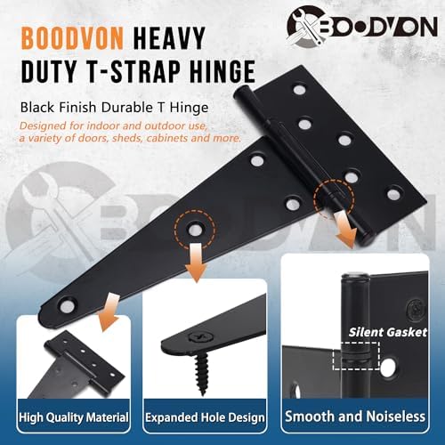 BOODVON 6 Inch T-Strap Gate Hinges 6PackSet