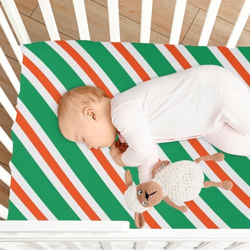 Fitted Crib Sheets with Red Green Diagonal Stripes for Baby Toddler