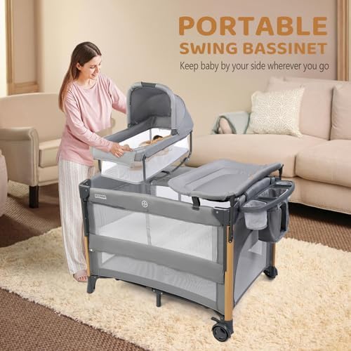 JOYMOR 7 in 1 Bedside Bassinet with Changing Table and Playpen 1