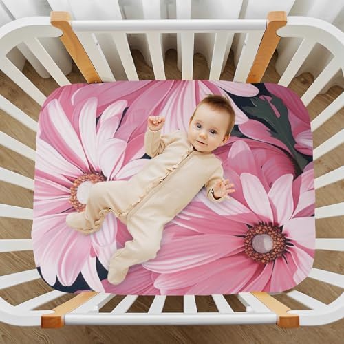 Wassud Pink Daisies Crib Sheets for Boys Girls
