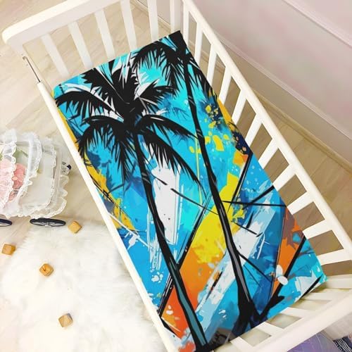 Wassud Black Palm Trees Crib Sheets for Boys Girls