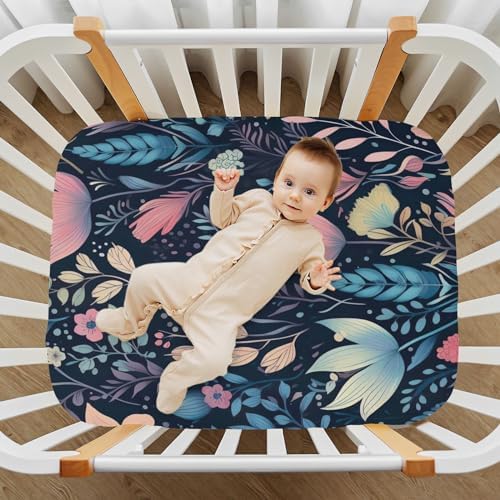 Wassud Floral Crib Sheets Breathable Pack and Play Fitted Baby Sheets