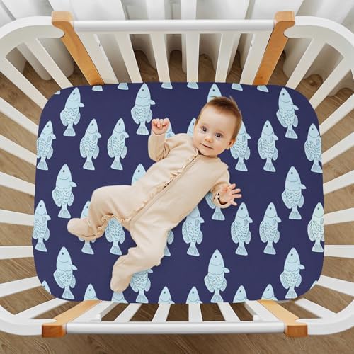 Jihqo Navy Blue Fishes Crib Sheets Pack N Play Set