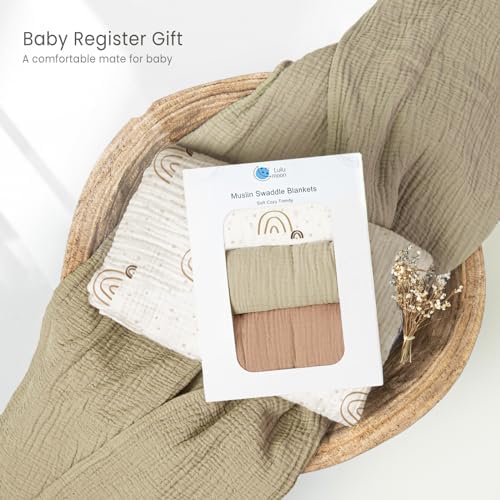 Lulumoon Baby Muslin Swaddle Blankets 3-Pack Rainbow Khaiki
