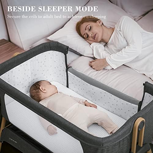 ANGELBLISS Baby Bassinet with Washable Mattress and 6-Level Adjustability