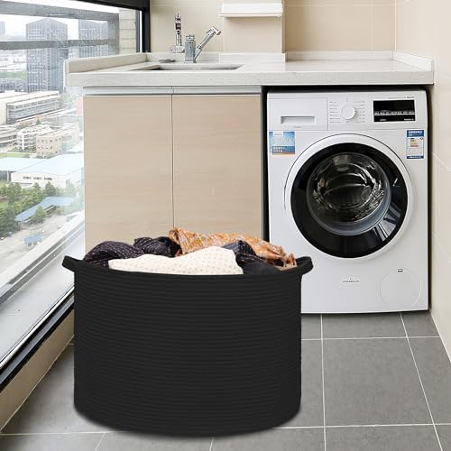 Extra Large Blanket Basket 22x14 Black Cotton Rope