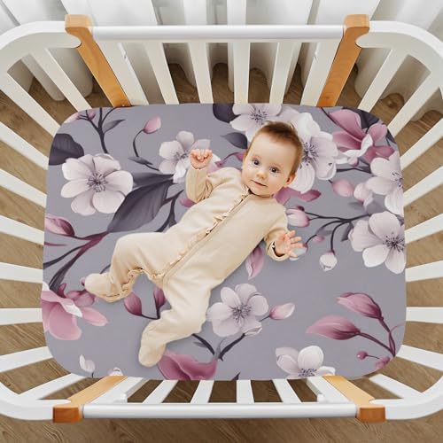 Violet Flower Crib Sheets for Boys Girls Breathable Pack and Play Set