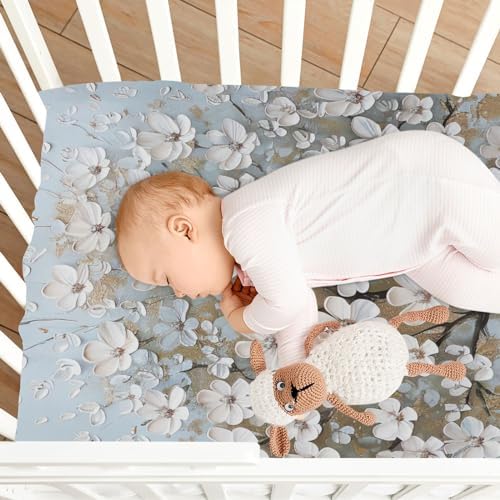 Wassud White Cherry Blossom Crib Sheets 28x52