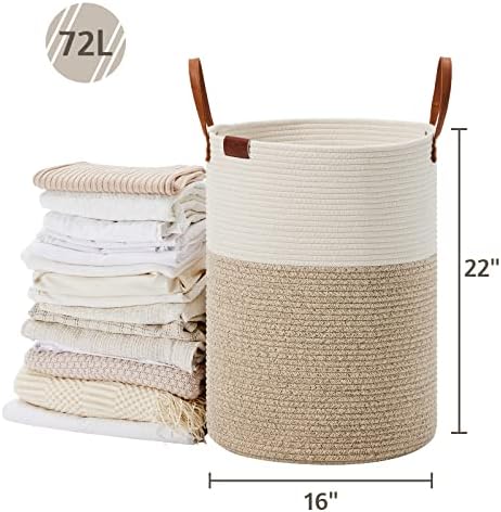 VIPOSCO Tall Laundry Basket 72L White Brown 1