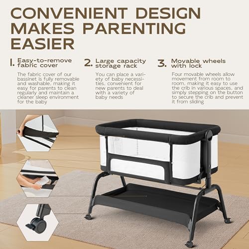BabyBond 3 in 1 Bassinet with Washable Mattress and Sheet