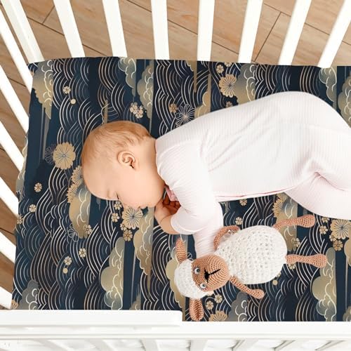 Wassud Dark Blue Waves Crib Sheets for Boys and Girls